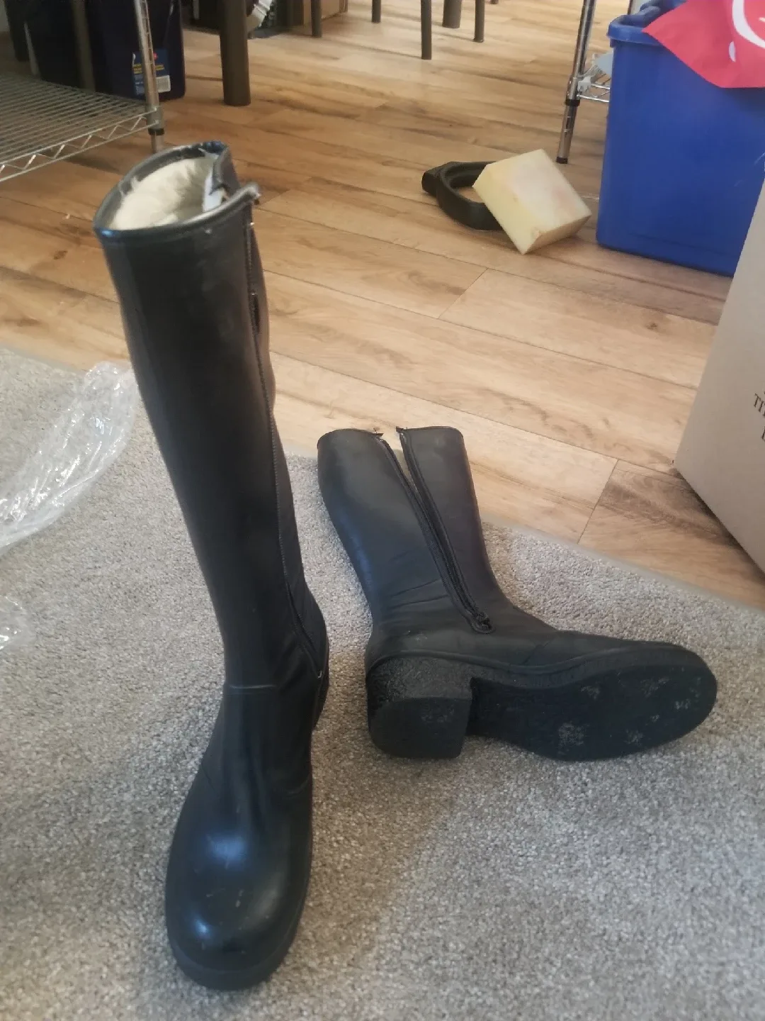 Borg Black Leather Boots Size 8