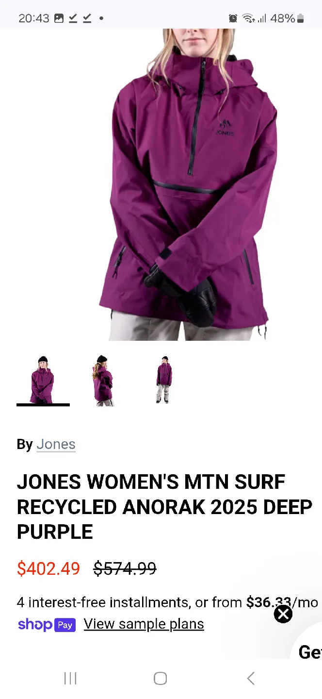 Jones Women's Size Small MTN Surf Anorak 2025 Deep Purple BNWT image indicator(2)