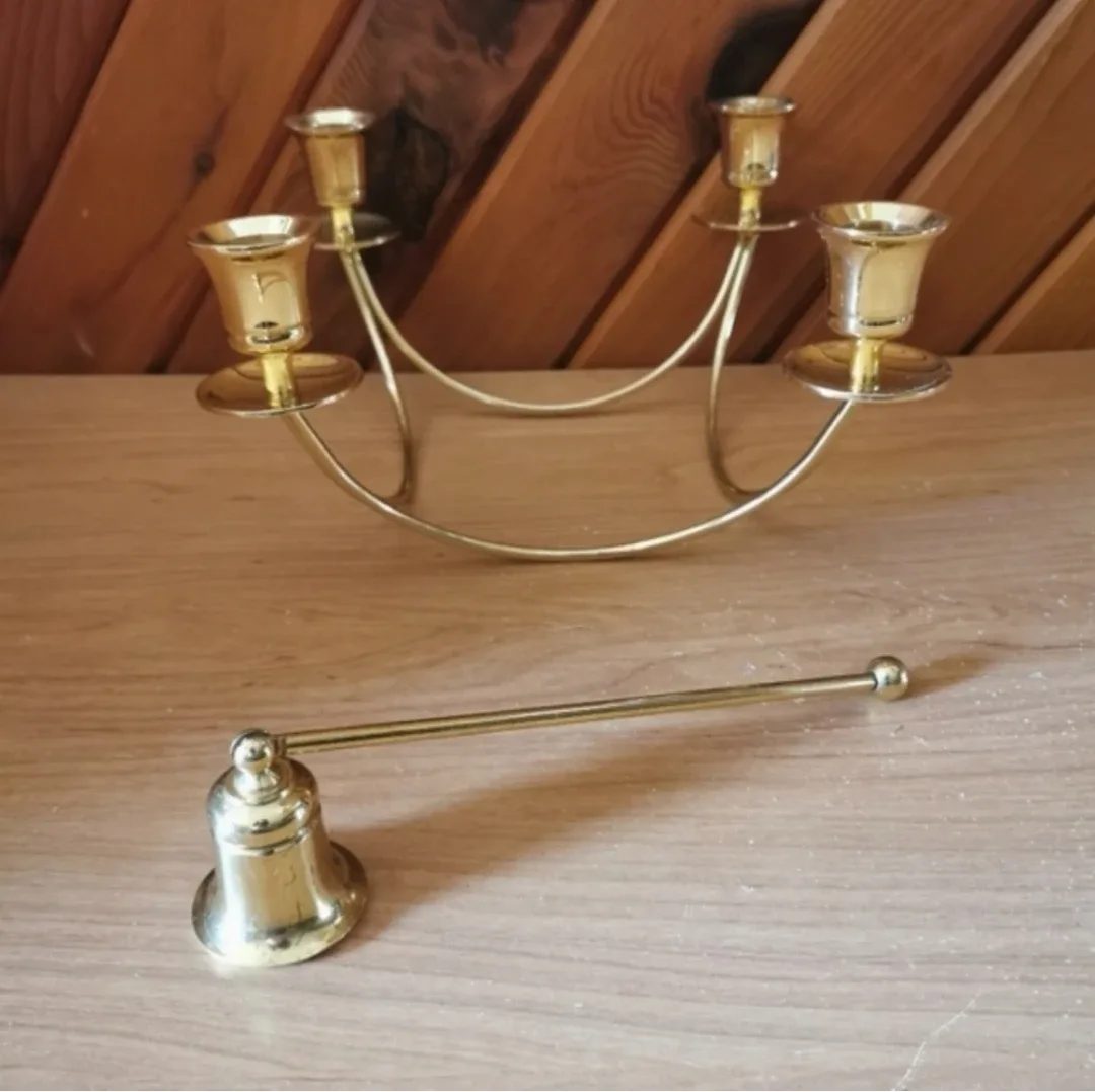 Brass Candelabra With Candle Snuffer thumbnail
