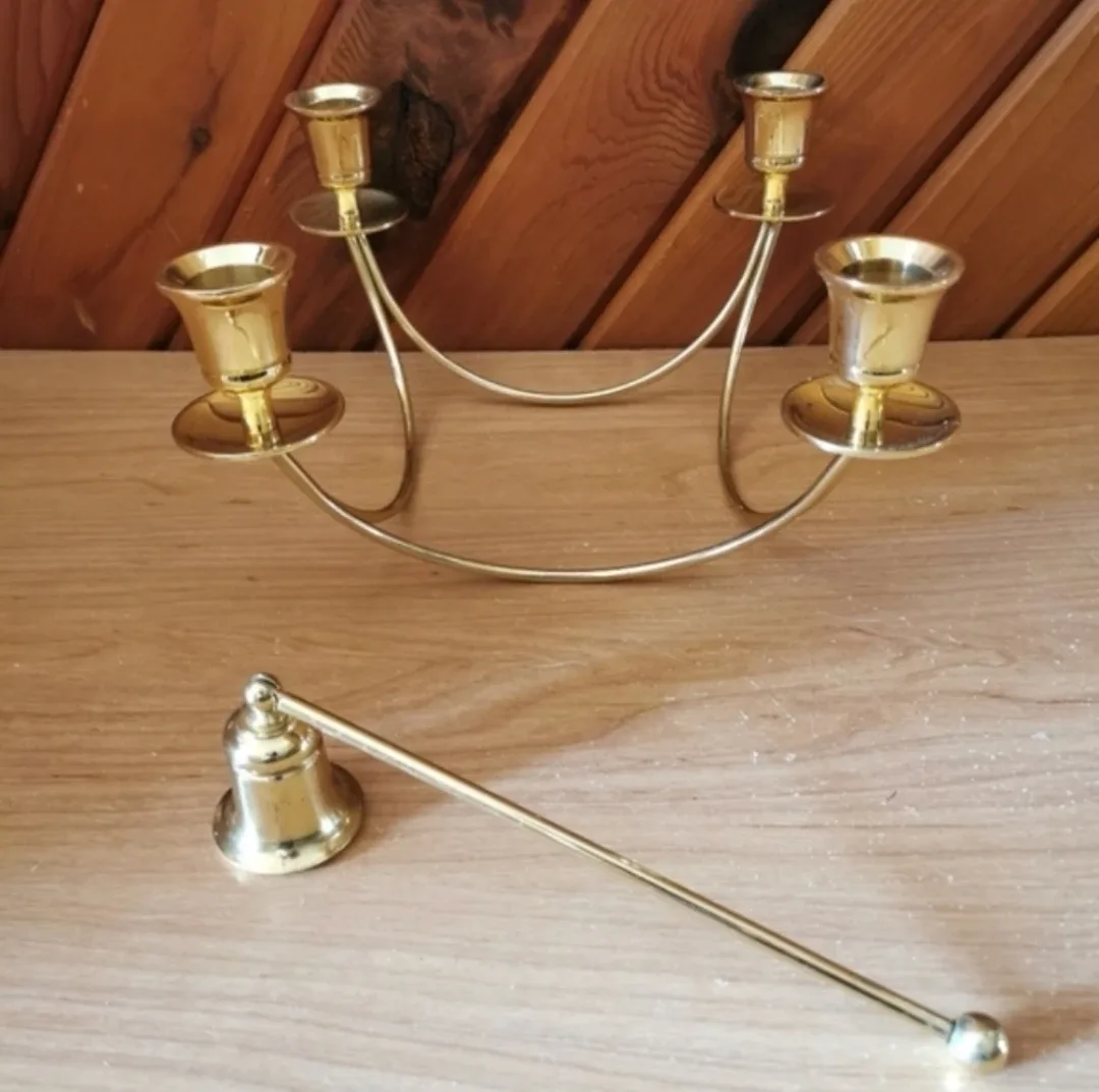 Brass Candelabra With Candle Snuffer image indicator(2)