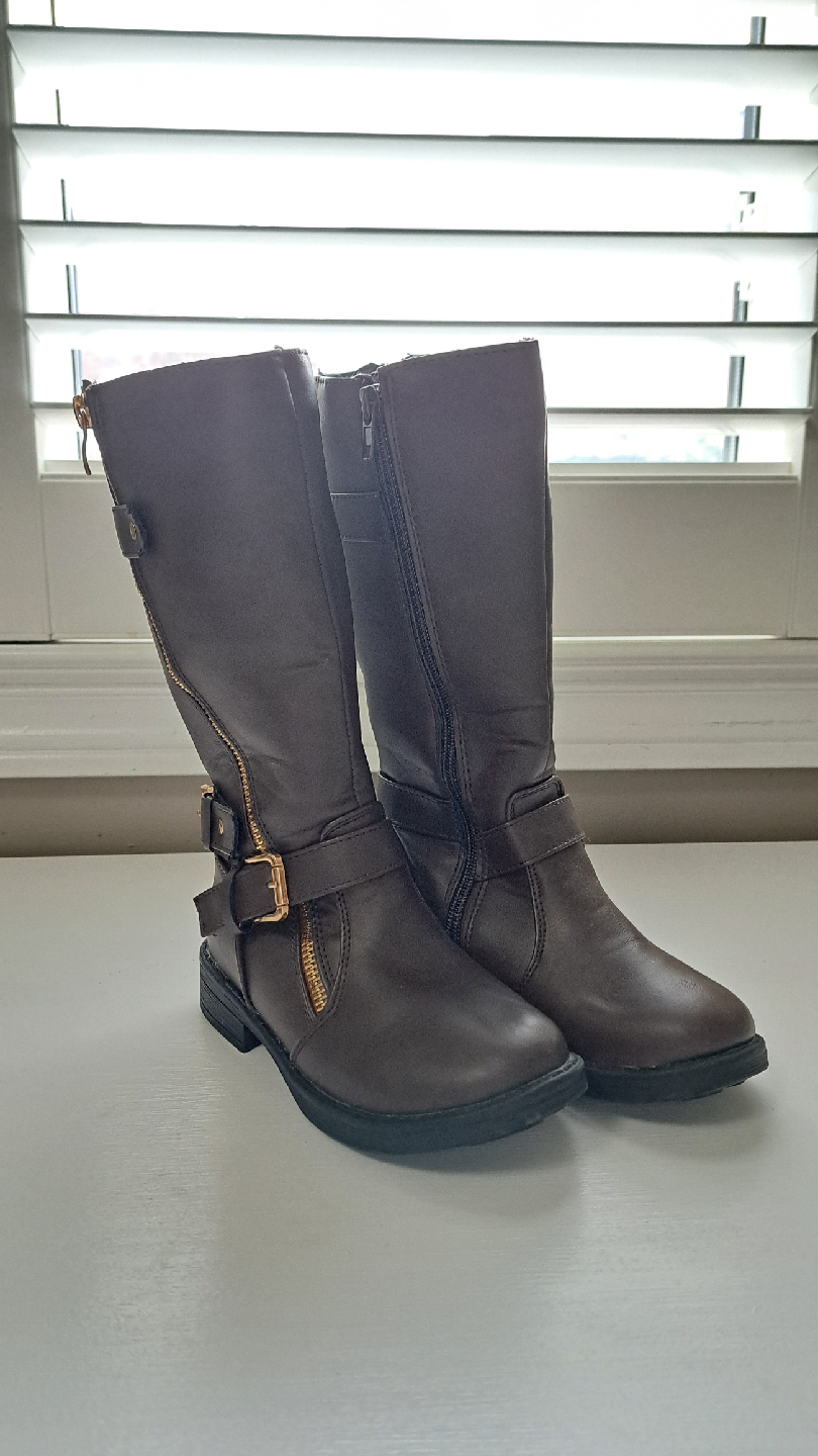 Kids Brown Riding Boots with Gold Zippers Sz 11c
