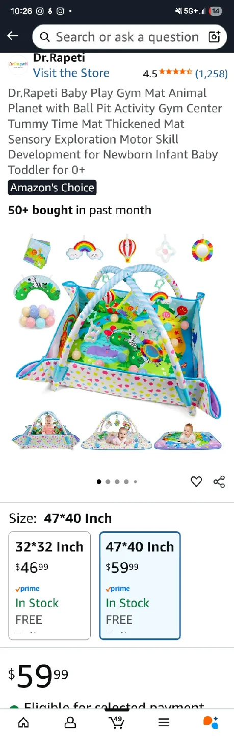 Dr.Rapeti Baby Play Gym Mat - 47x40 Inch thumbnail