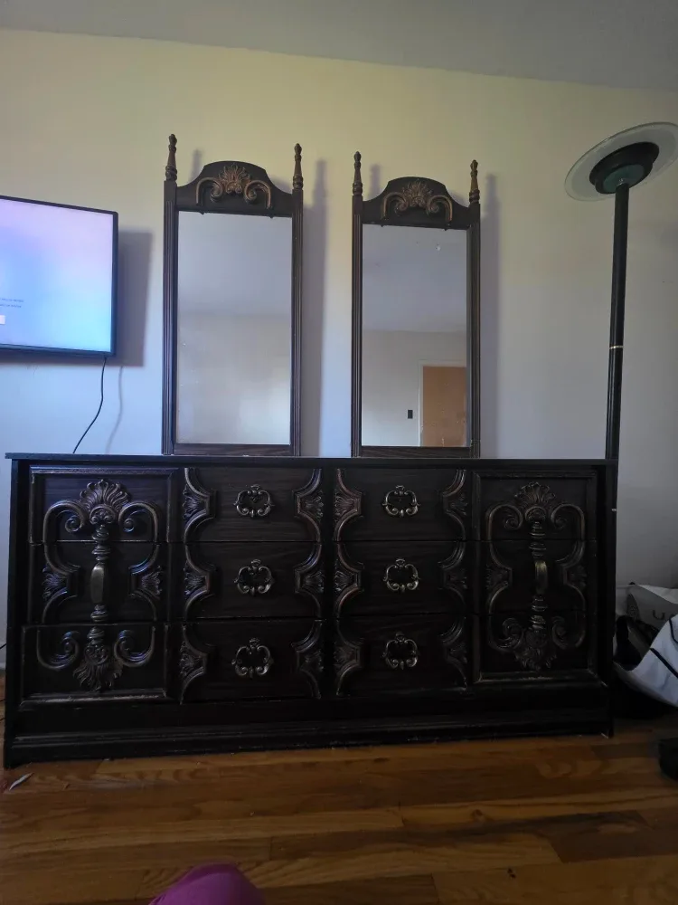 MUST GO ASAP!  Vintage Wood Dresser with Mirrors thumbnail