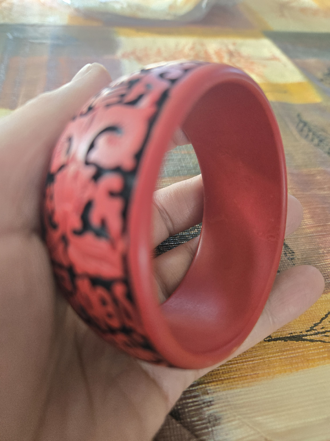 Red Lacquer Cinnabar Luck Bangle - photo 2