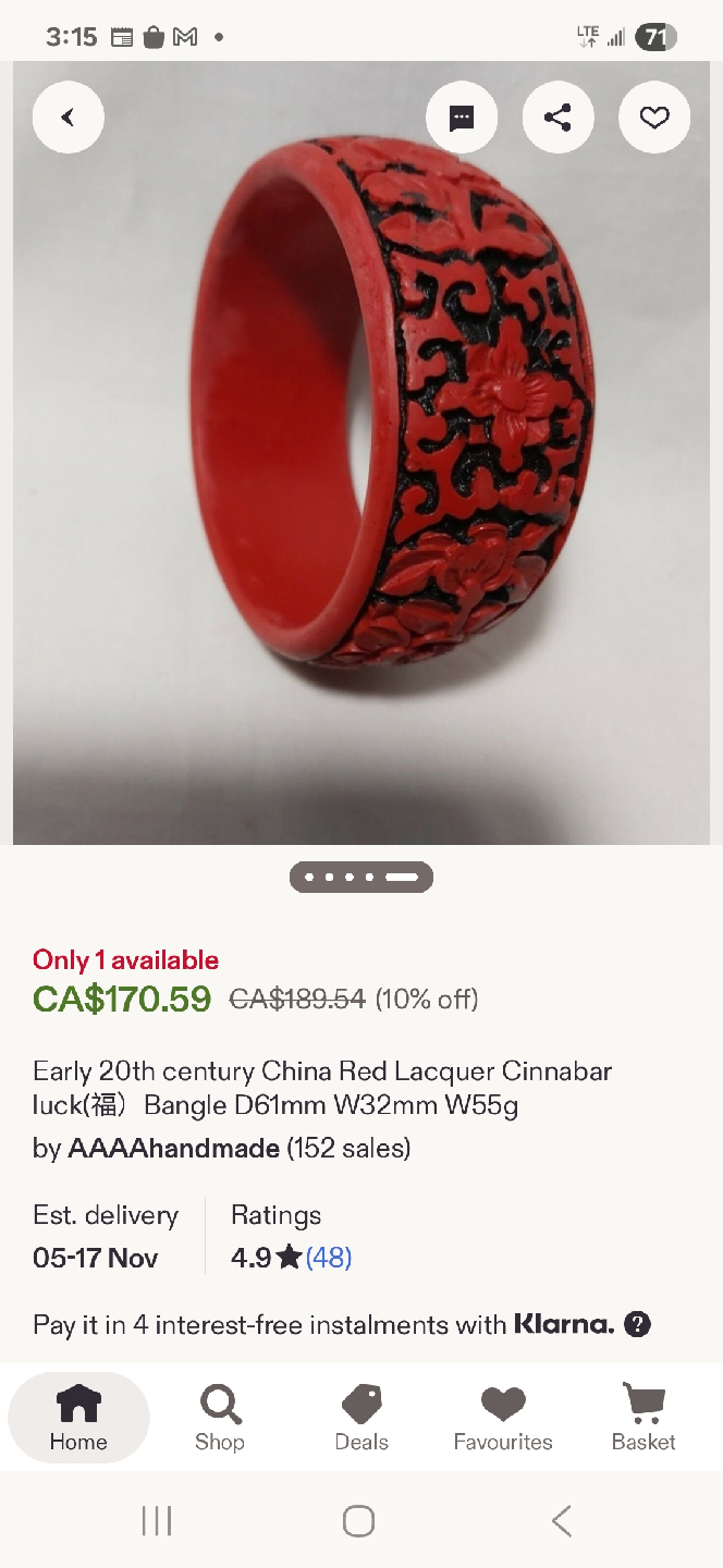 Red Lacquer Cinnabar Luck Bangle - photo 4