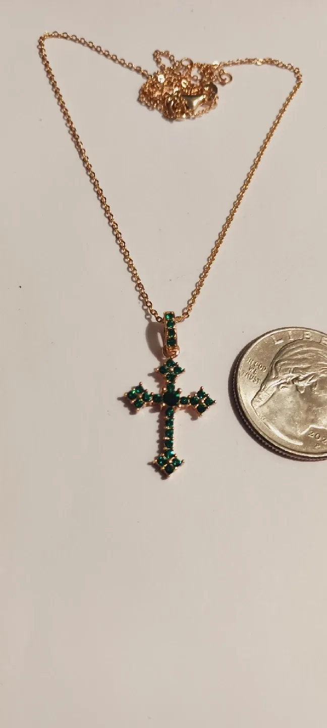 New !!! 14K Gold Overlay Sterling Silver Cross Pendant Necklace thumbnail