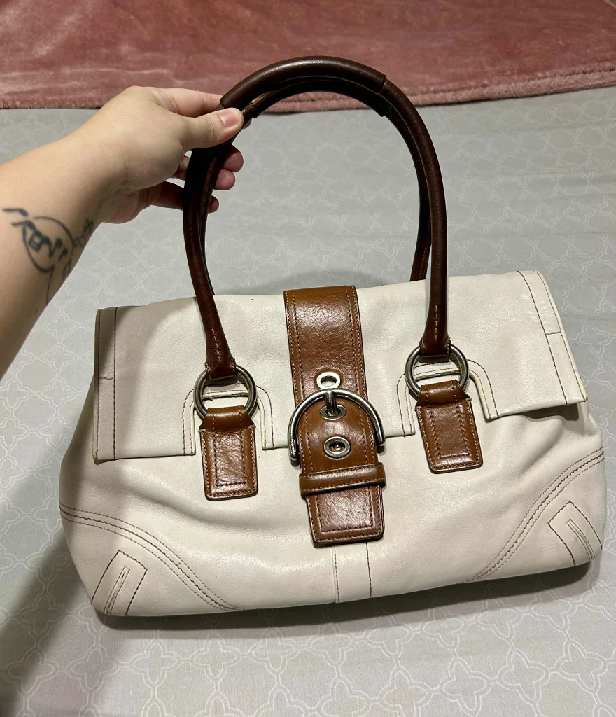 Coach White & Brown Leather Satchel thumbnail