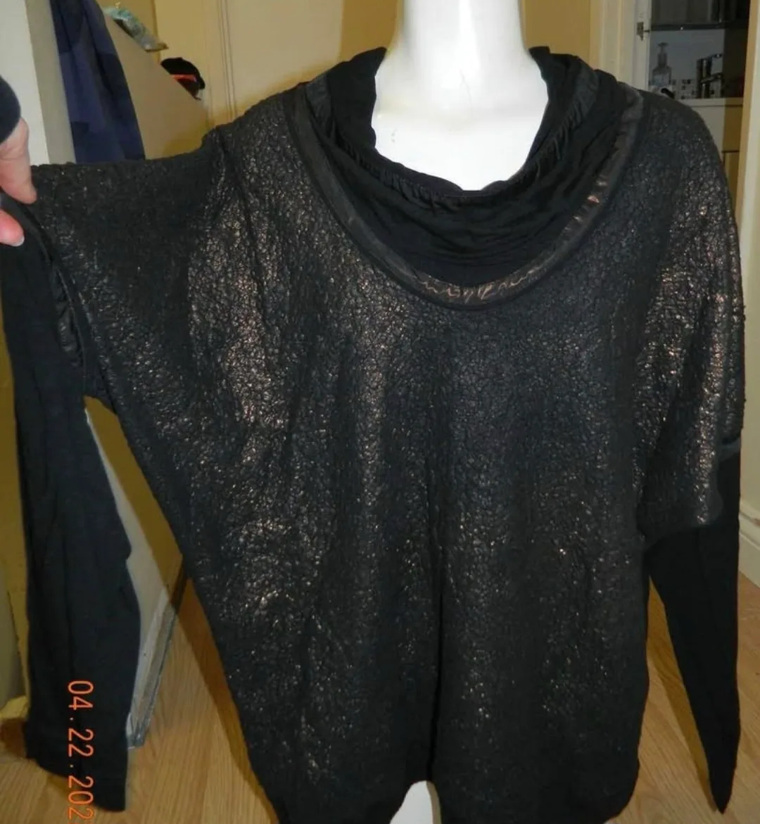 womens Black Textured Cowl Neck Top..size us16 thumbnail