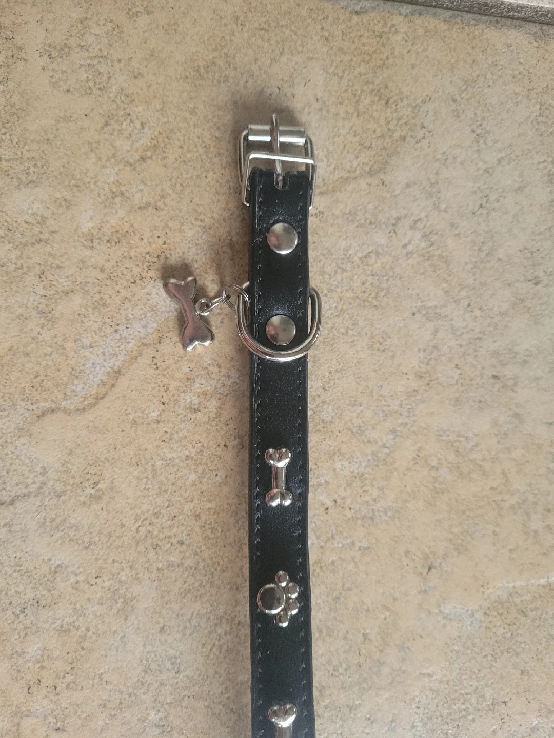 Dog Collar - Black with Bone Charms