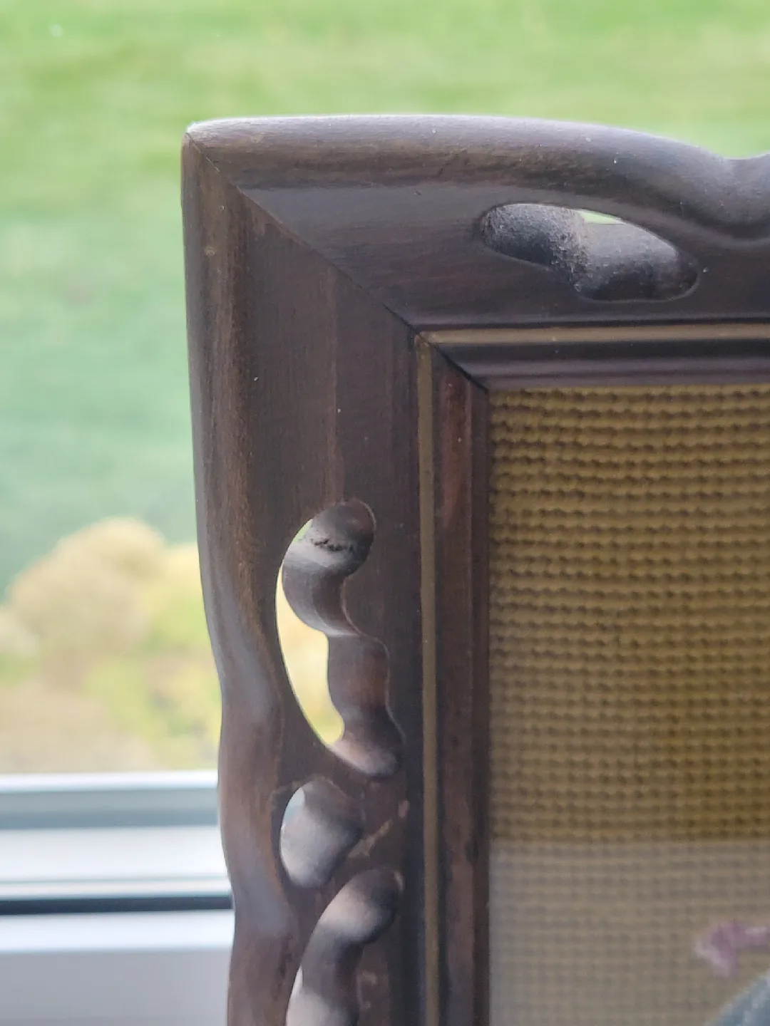 Vintage Framed Needlepoint Art. dogs. wood frame image indicator(4)