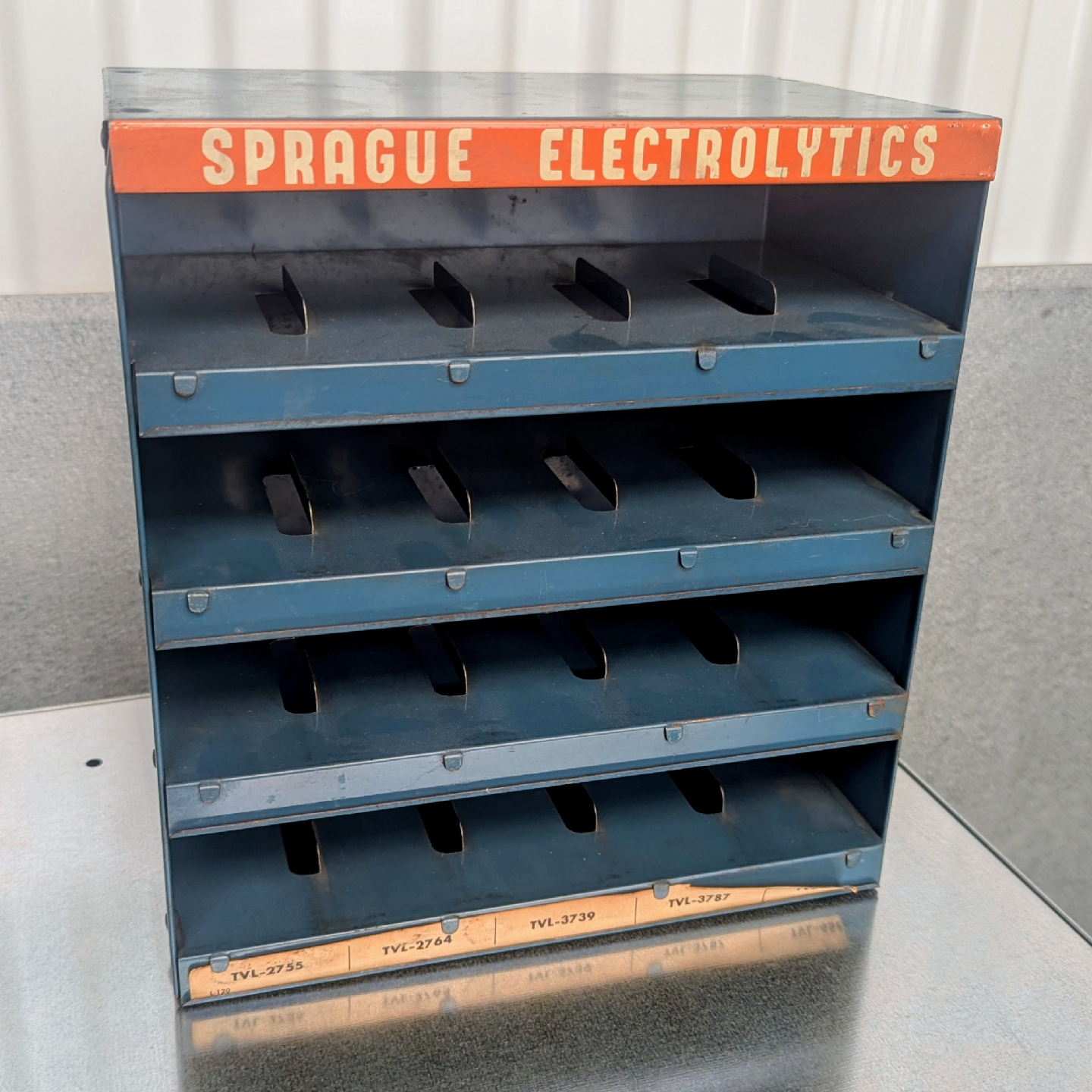 Vintage Sprague Electrolytics Metal Display Shelf