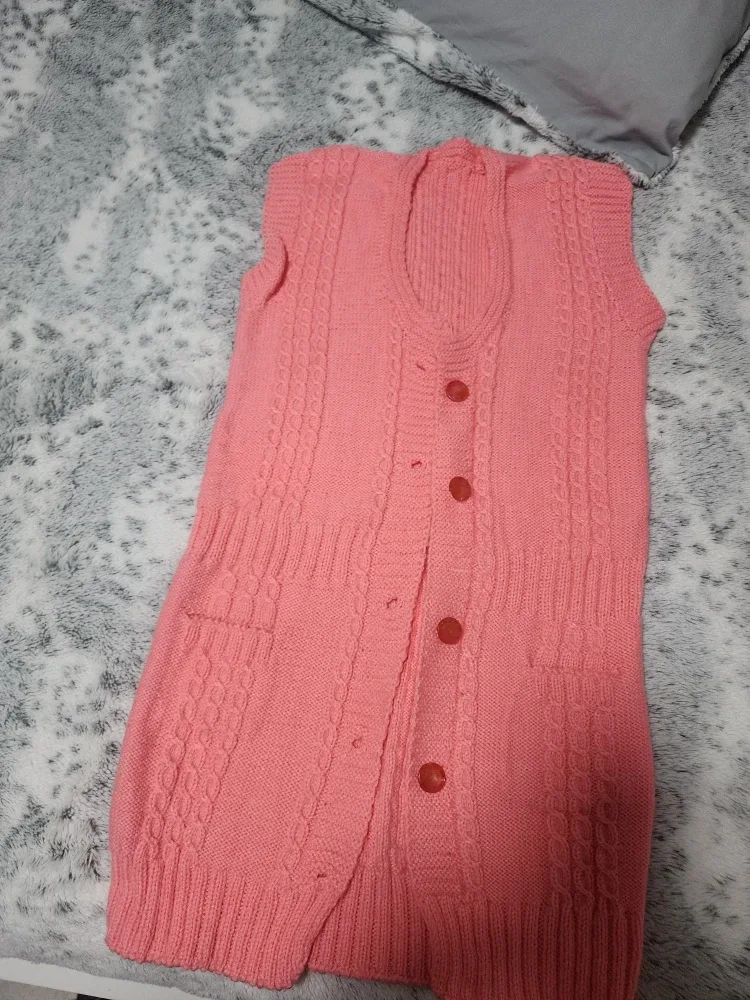 Pink Knitted Sleeveless CROSHET Cardigan image indicator(5)