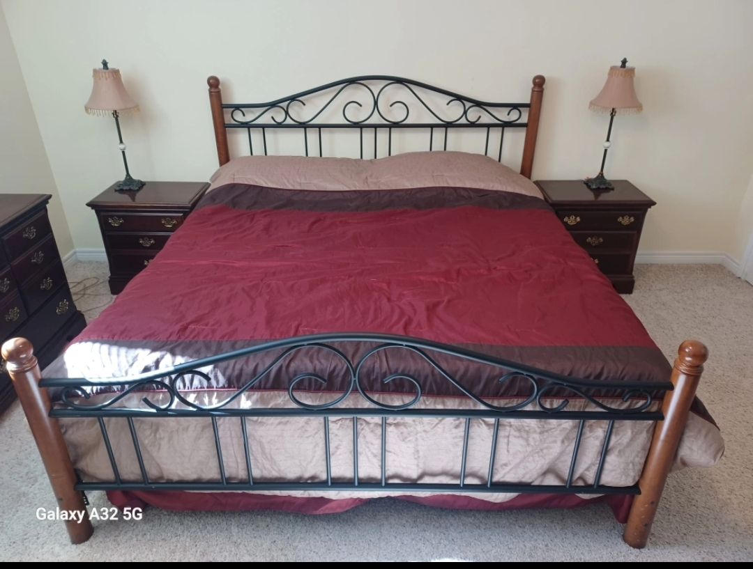 Bedroom Set - Bed Frame, Dresser, Nightstands, Mirror