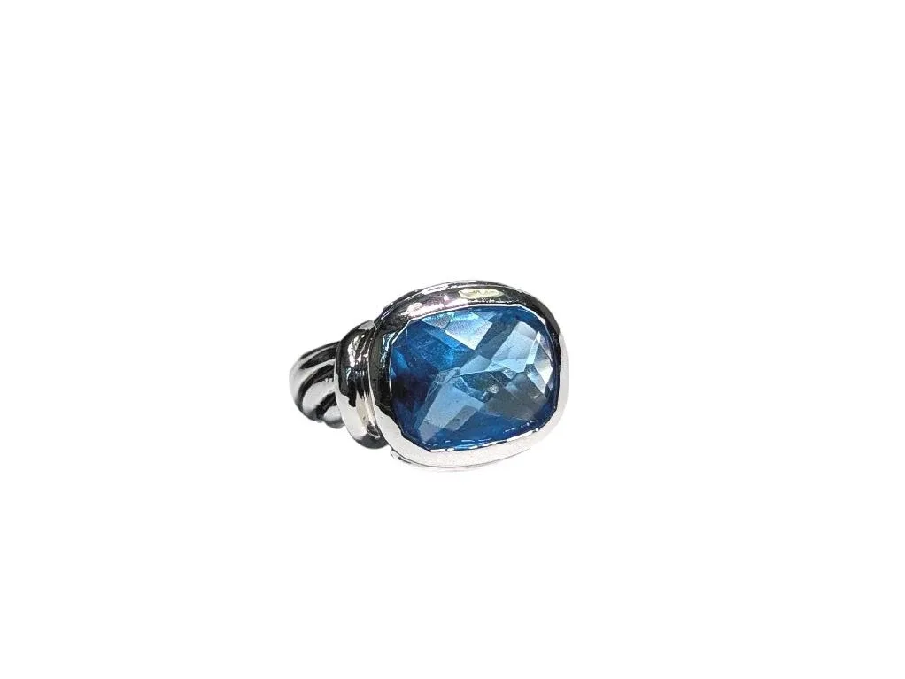 💙✨️Vintage Sea Blue Topaz-Style Statement Ring - Sterling Silver thumbnail