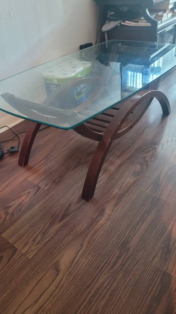 Glass Top Coffee Table with Wood Frame