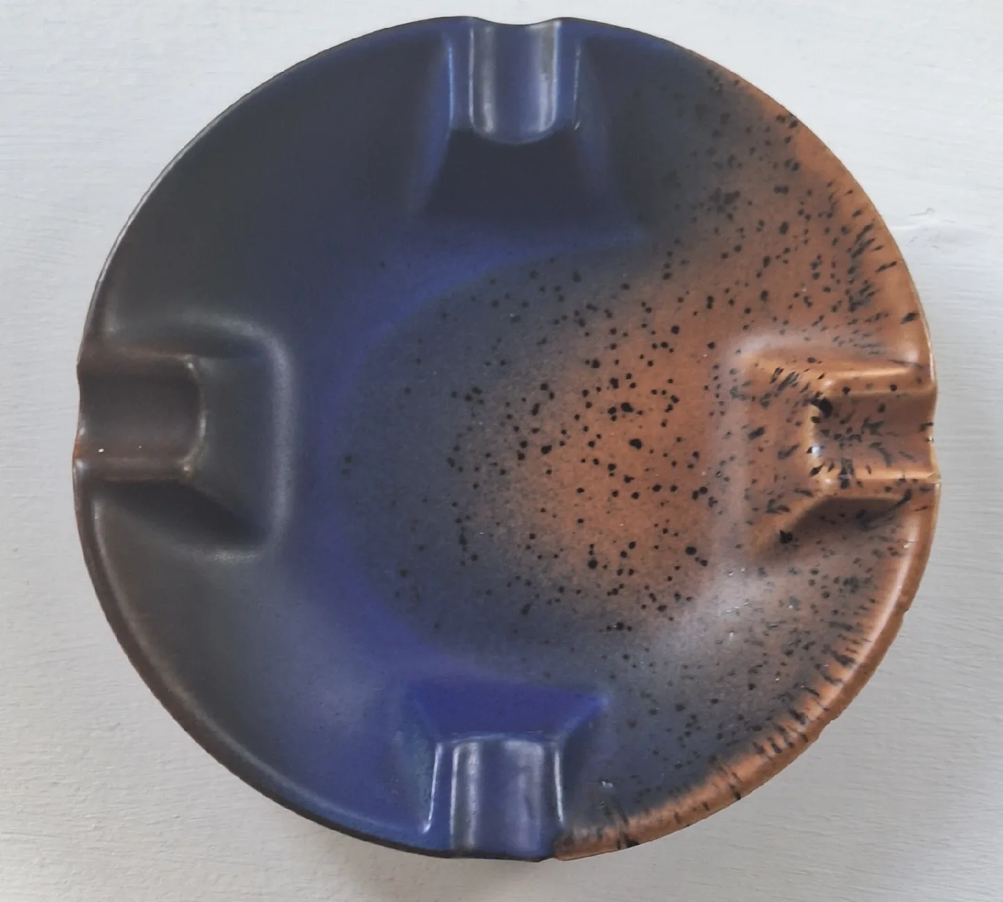 Vintage German Ashtray - Blue & Brown Lava Glaze thumbnail