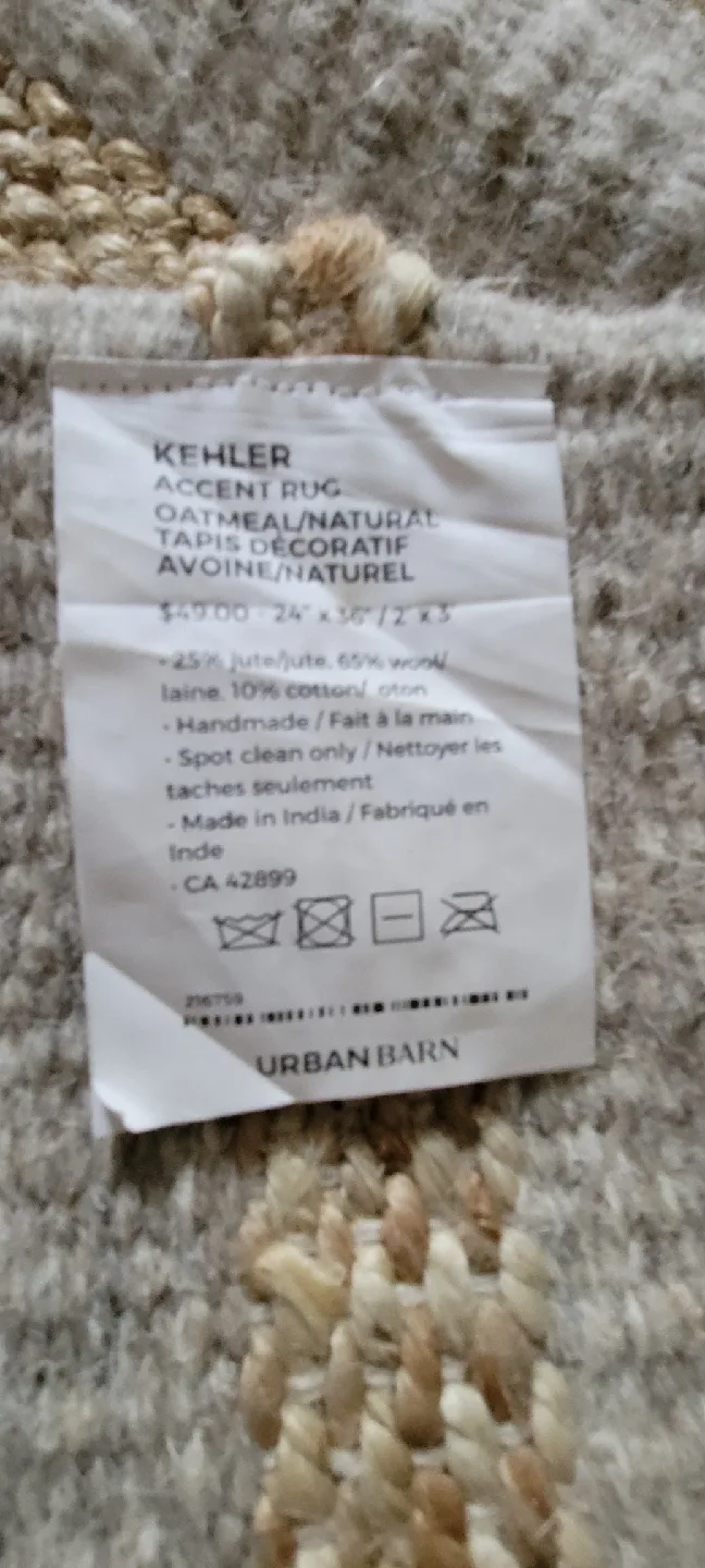 URBAN BARN Kehler Accent Rug - Oatmeal/Natural, 24" x 36" image indicator(3)