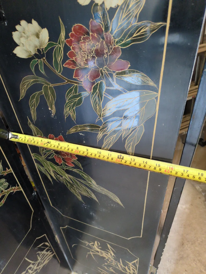 Vintage Black Lacquered Floral Room Divider Screen image indicator(3)
