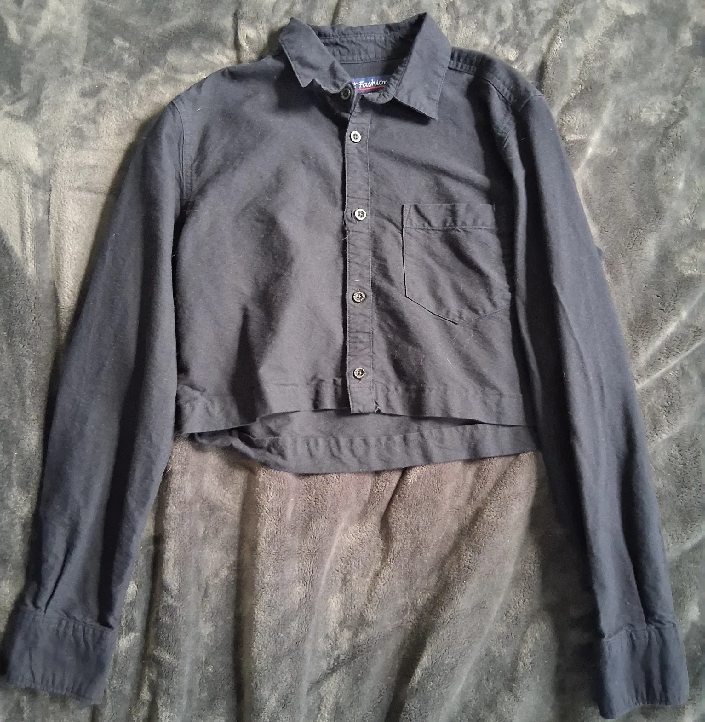 Navy blue cropped button up thumbnail