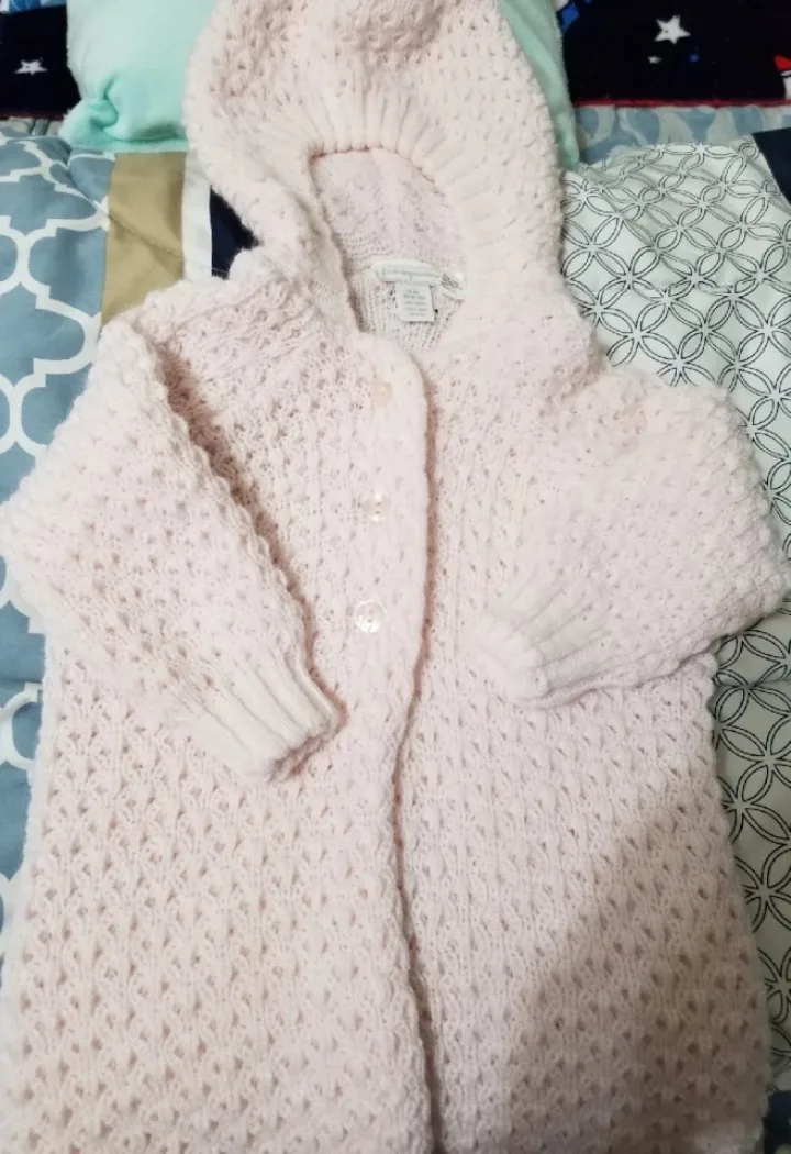 First Impressions Pink Knit Hooded Cardigan