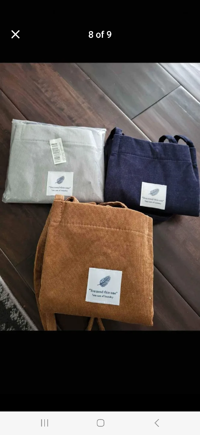 Corduroy Tote Bag - Brown, Navy, Grey thumbnail