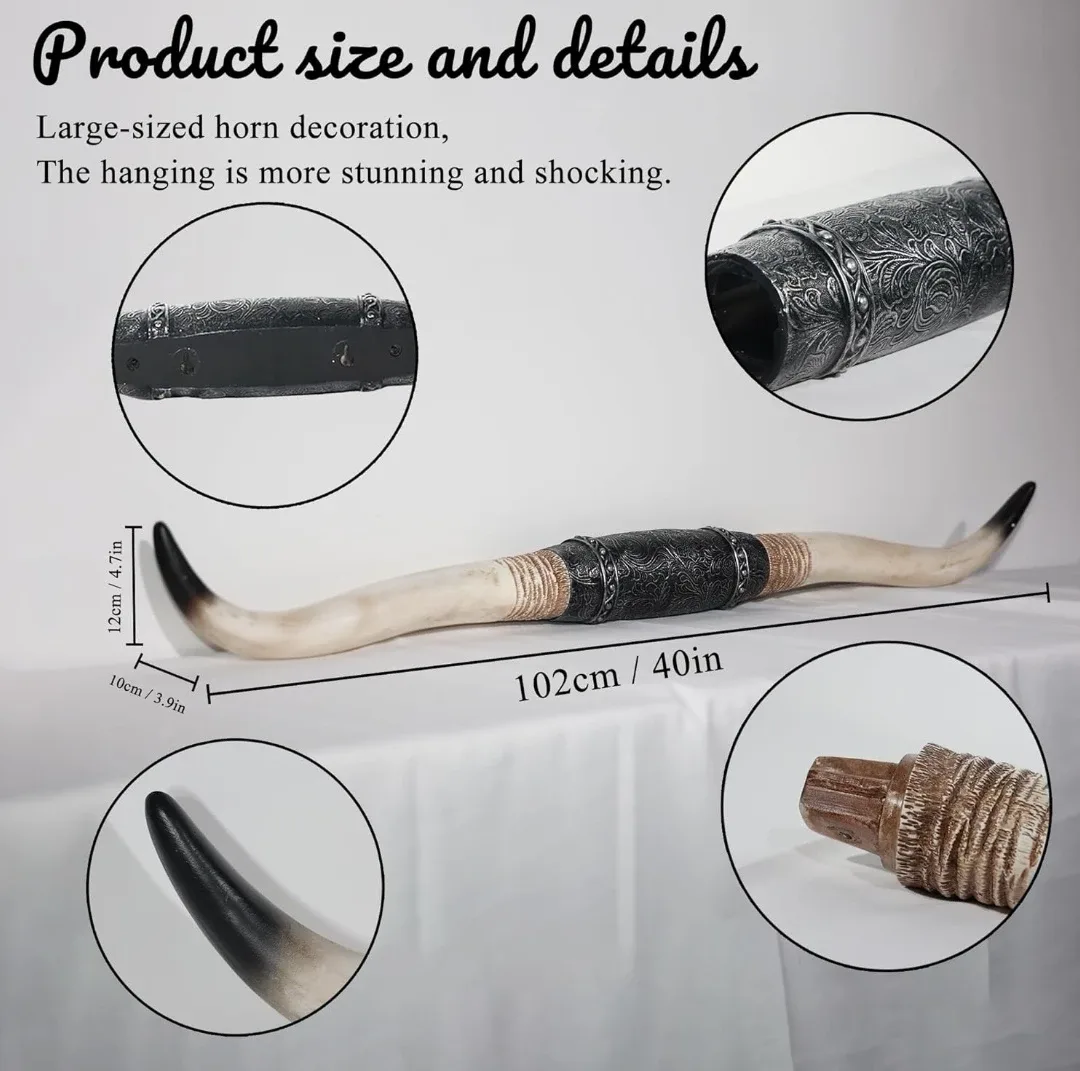 KIWZZXXKW Bull Horns Decor - Retro Silver image indicator(2)