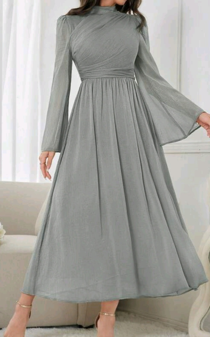 Grey Long Sleeve Maxi Dress