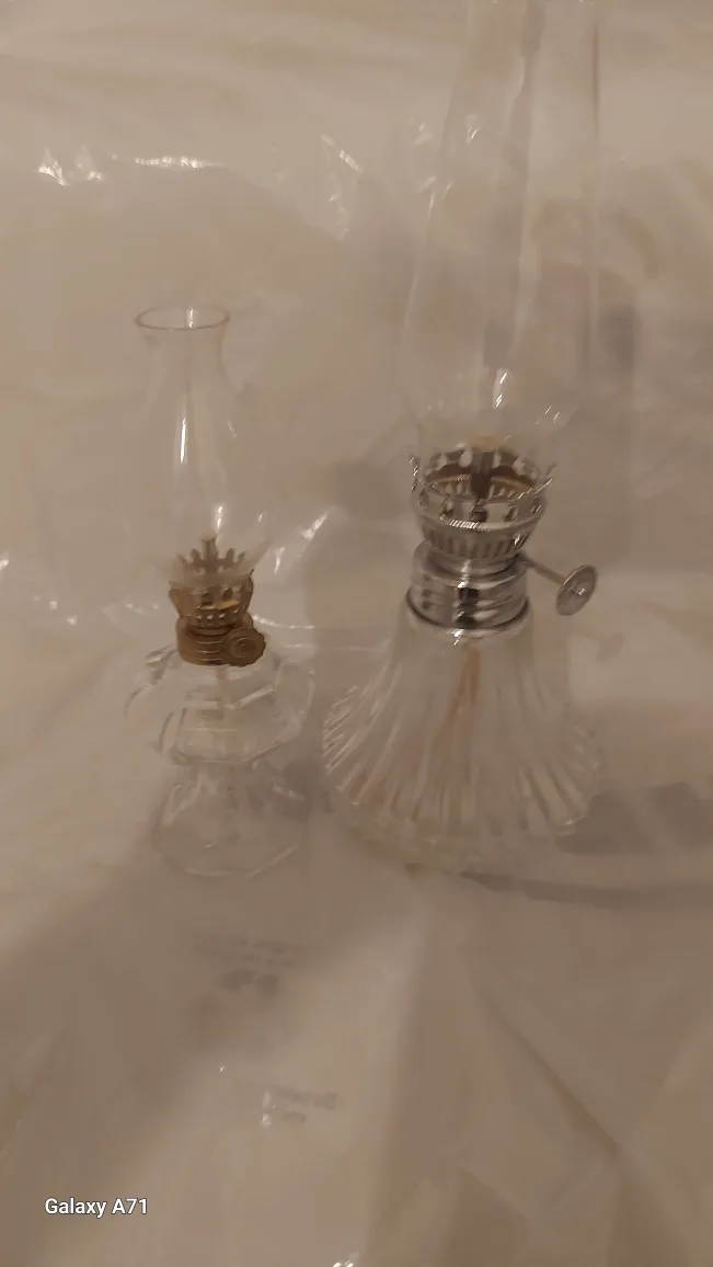 Two Vintage Clear Glass Oil Lamps image indicator(2)