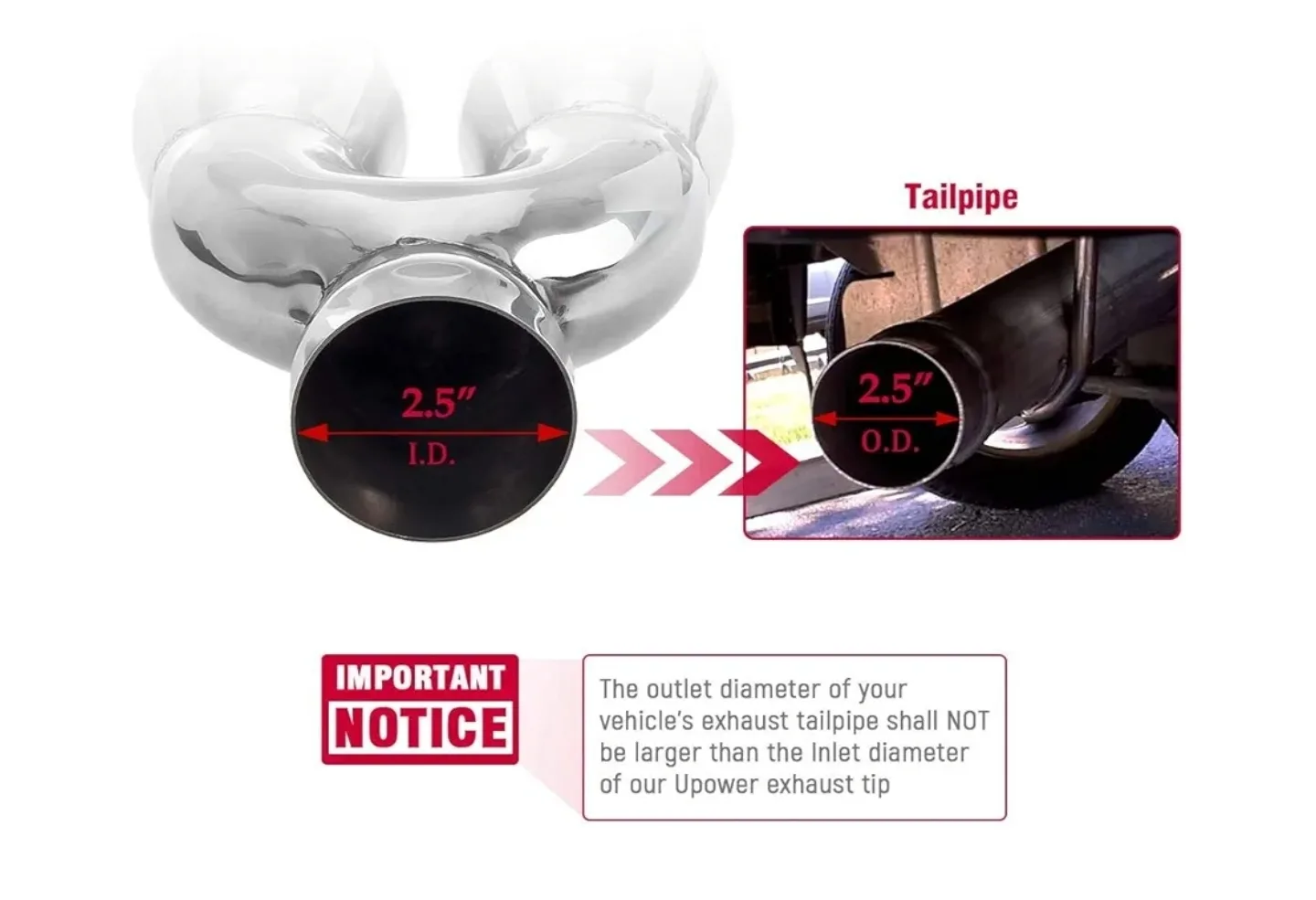 Upower Dual Exhaust Tip - 2.5" Inlet, 3" Outlet image indicator(5)