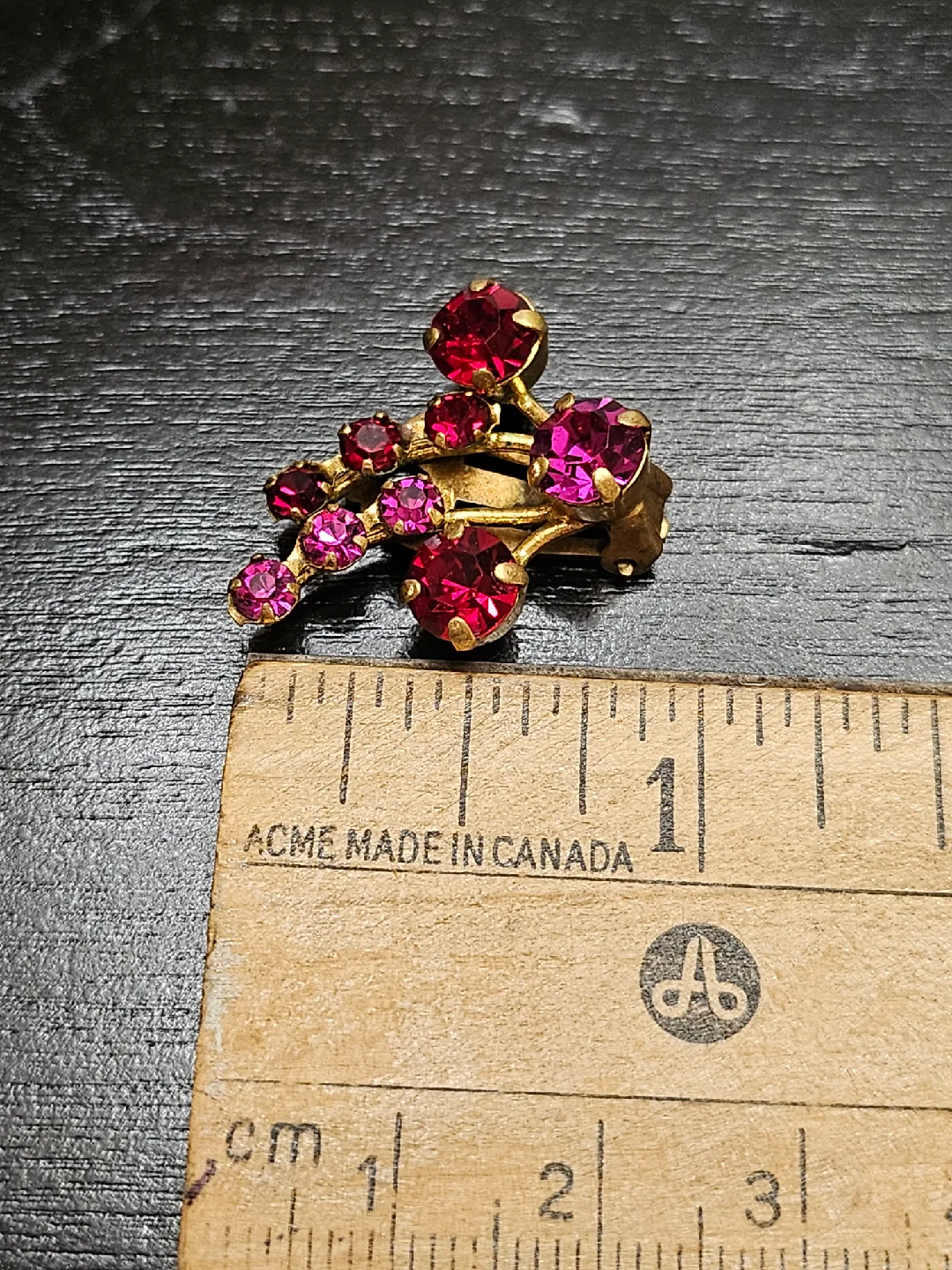 Vintage Made Austria Gold Tone & Red Rhinestone Earrings image indicator(7)