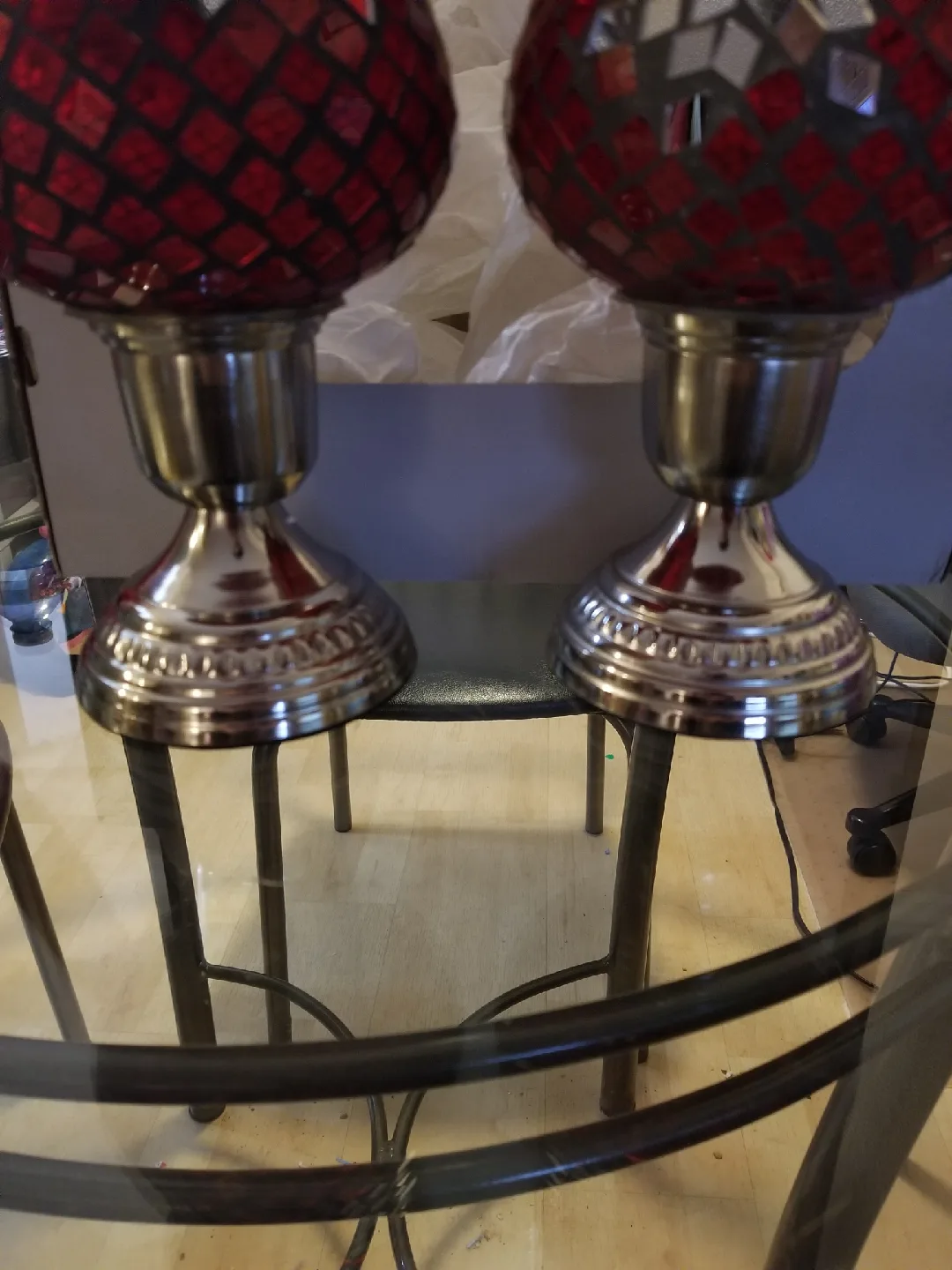 pair Red Mosaic large Candle Holders - Set of 2 image indicator(4)