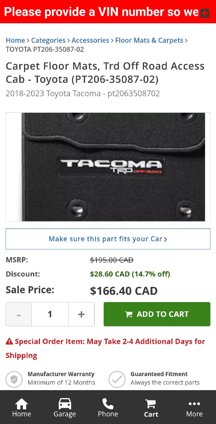 Toyota Tacoma TRD Access Cab Brand New Carpet Floor Mats image indicator(4)