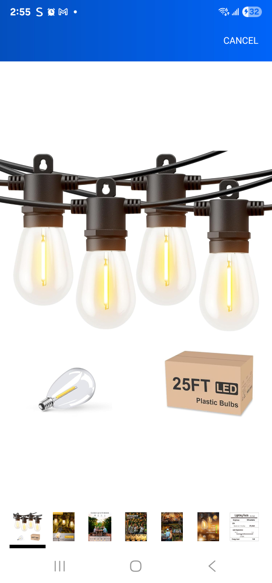 Outdoor String Lights LED 25 FT, Patio Lights
