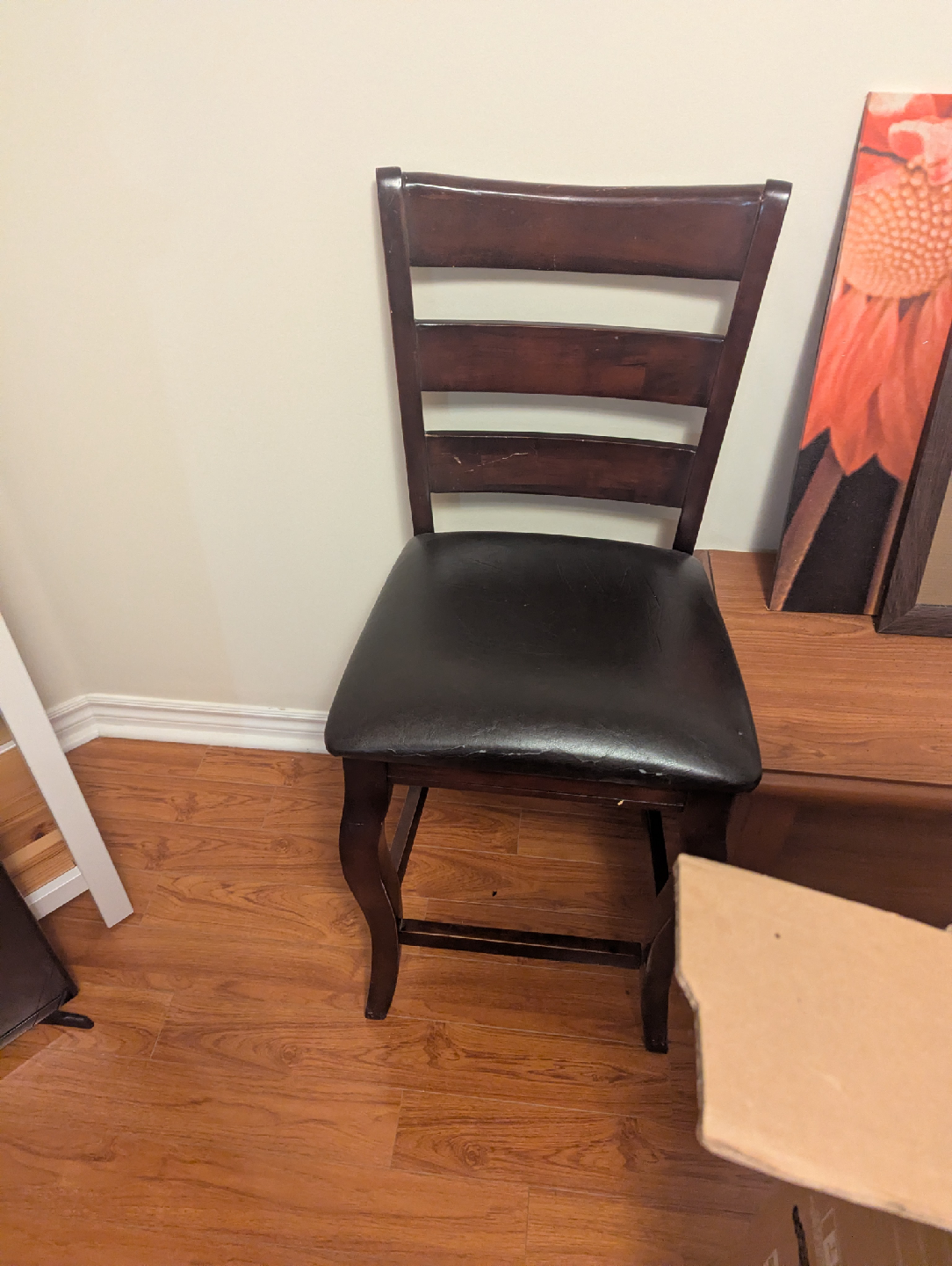 Wooden Bar Stools with Black Leather Seats
