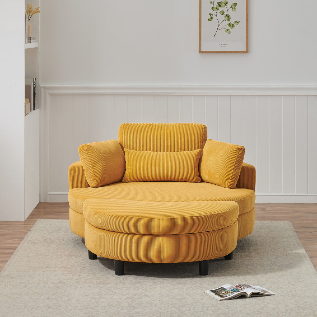 Barrel reading  chair with storage ottoman - photo 3