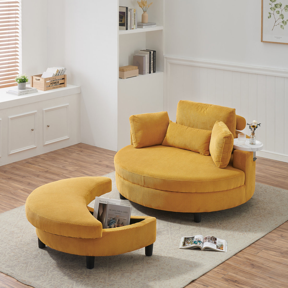 Barrel reading  chair with storage ottoman - photo 4
