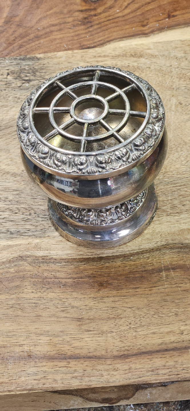Vintage Silver Flower Frog Vase
