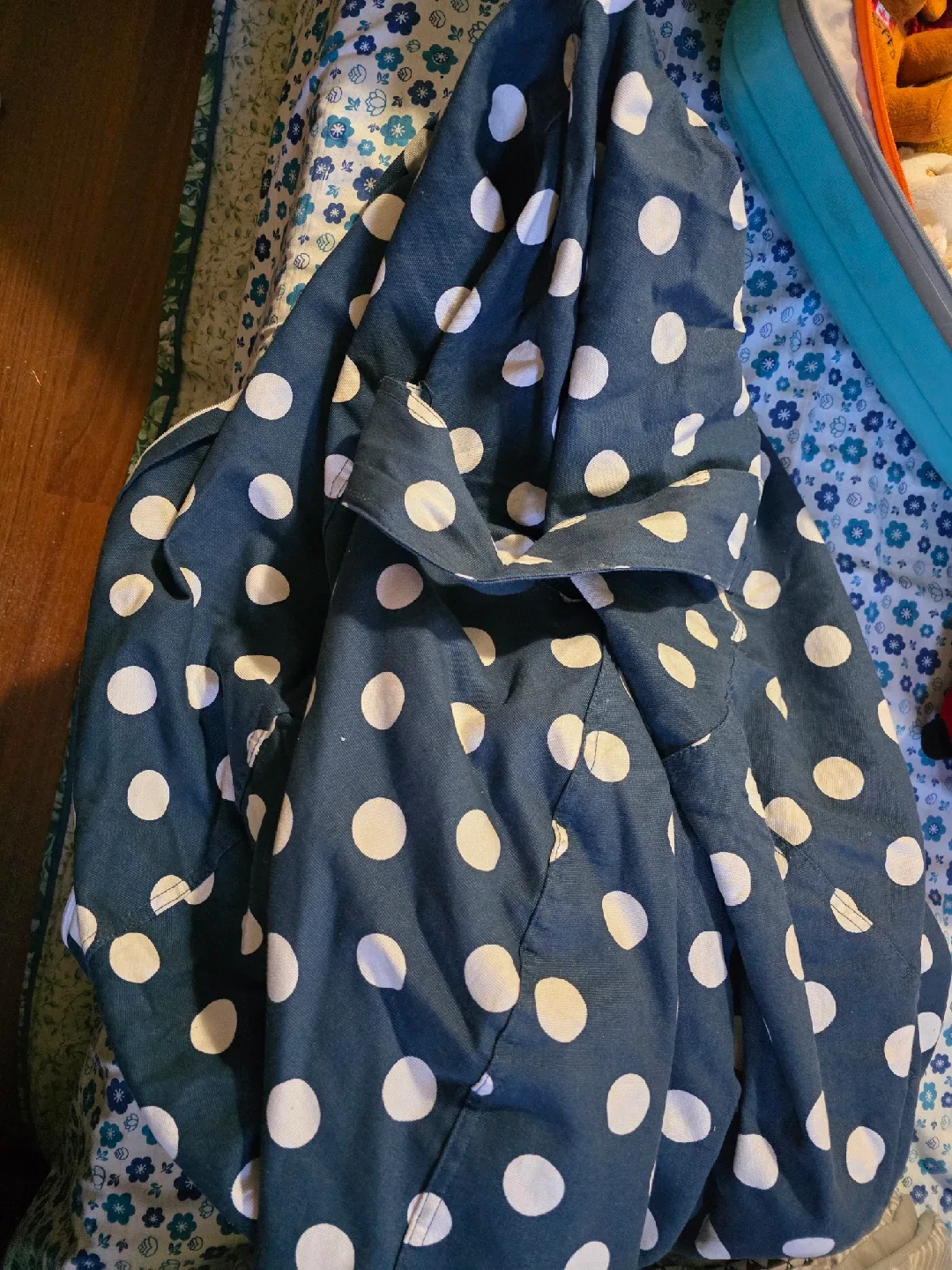 Bean Bag Chair - Navy with White Polka Dots with soft toys image indicator(2)