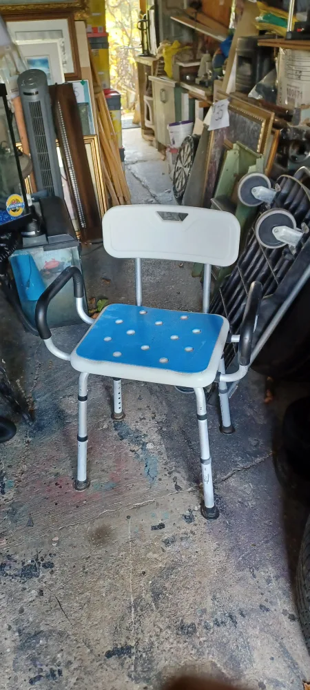 Blue and White Shower Chair with Backrest thumbnail