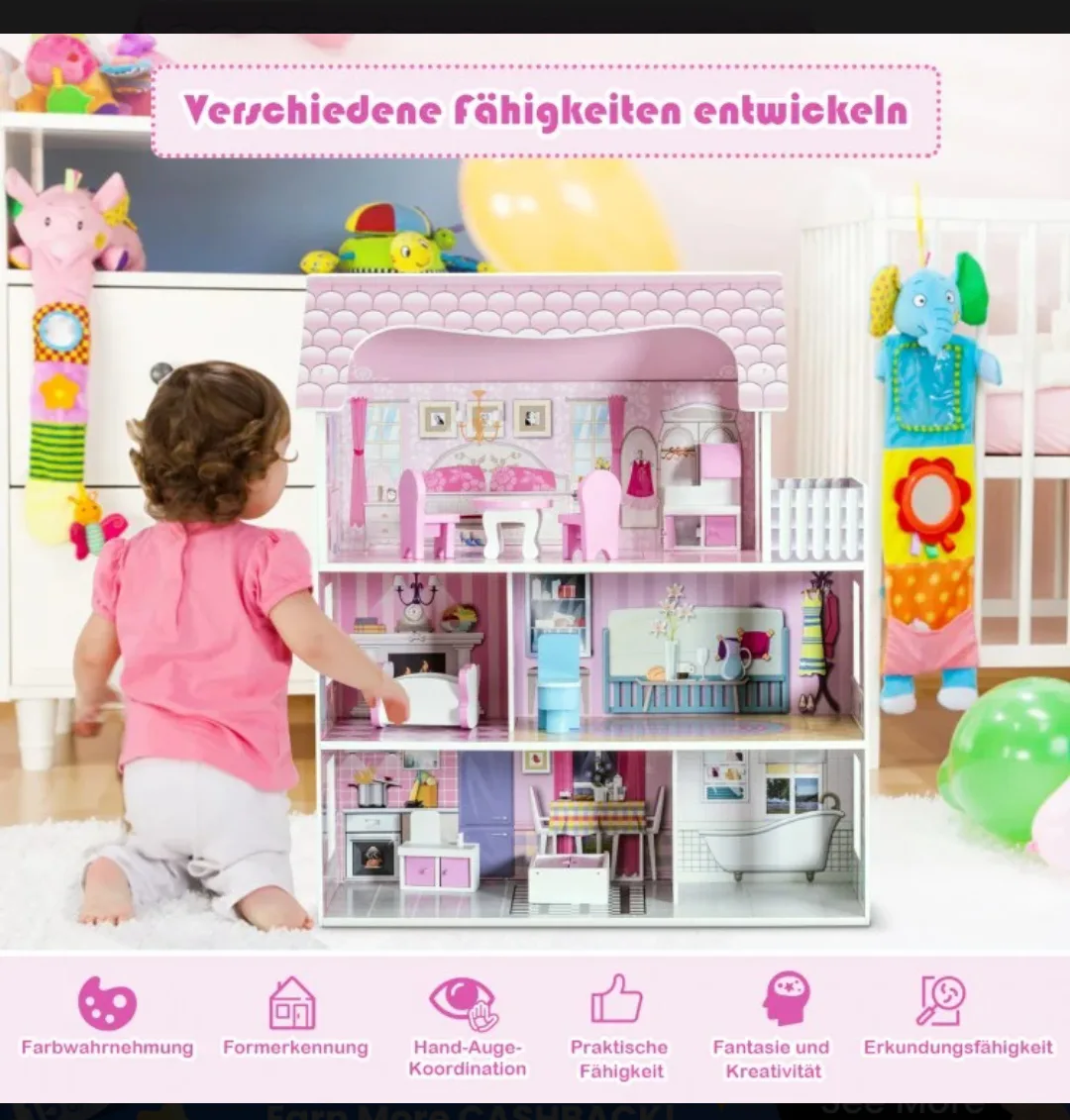 Pink Dollhouse...No furniture - 28 Inch image indicator(6)