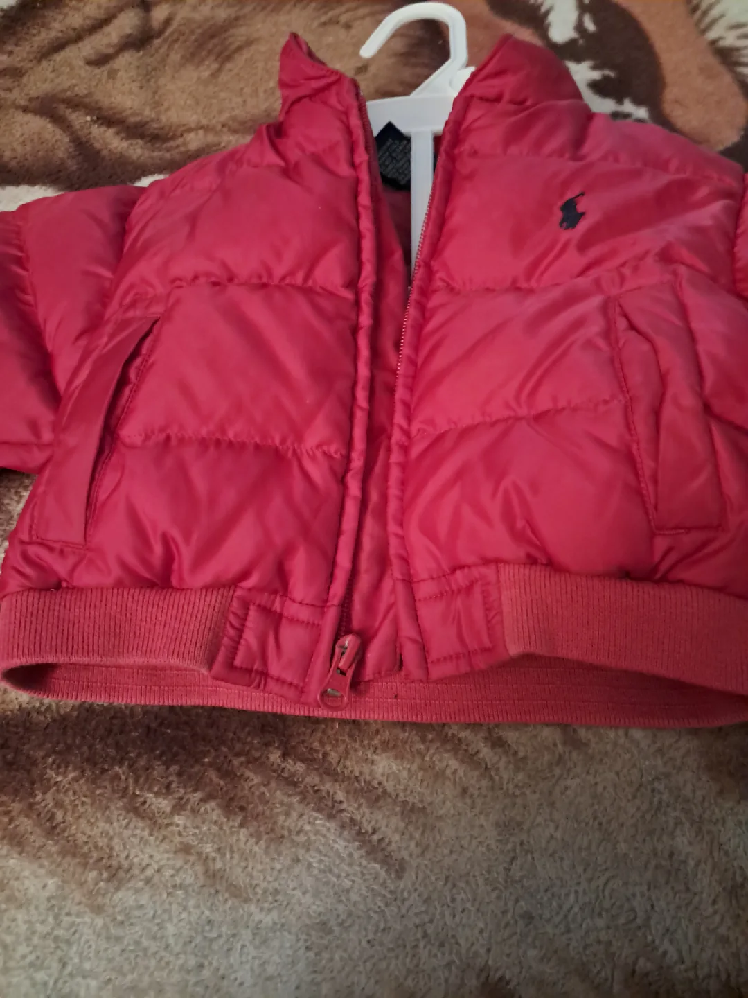 Infant Red puffer Polo coat and hat size S/M 6 to 9months image indicator(4)