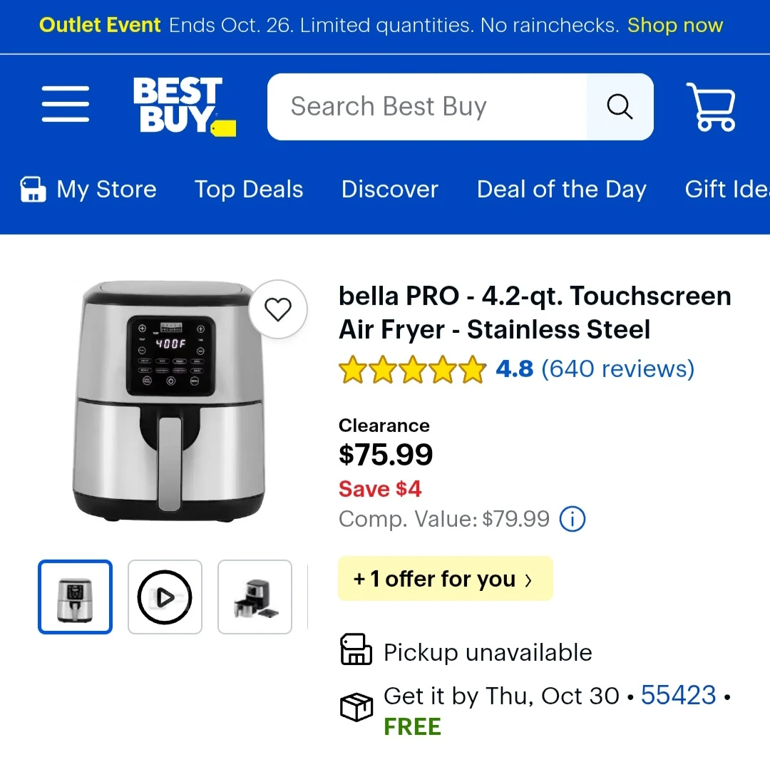 NEW Bella Pro 4.2-qt Touchscreen Air Fryer - Stainless Steel - photo 3