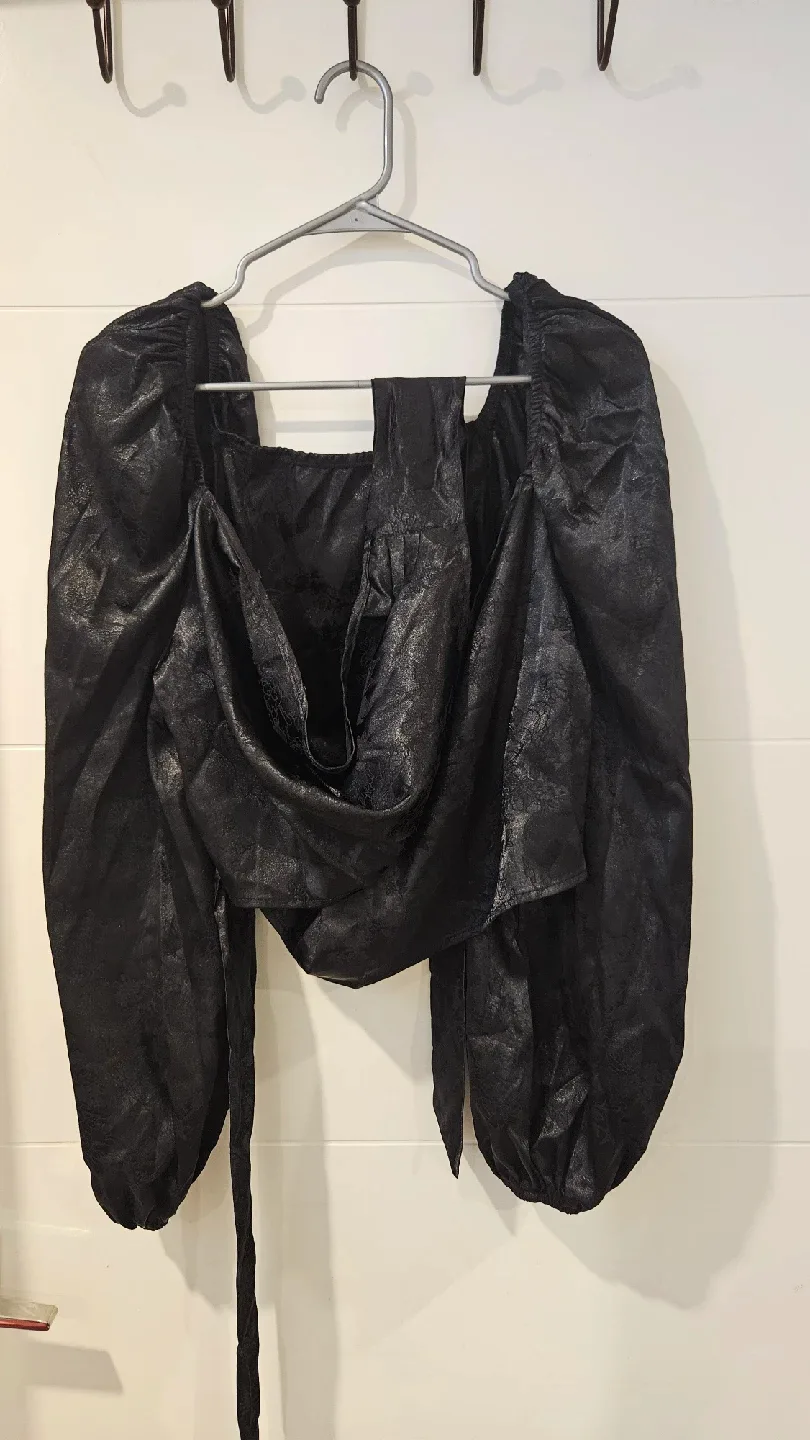 Plus Size Satin Black Long Sleeve Wrap top image indicator(2)