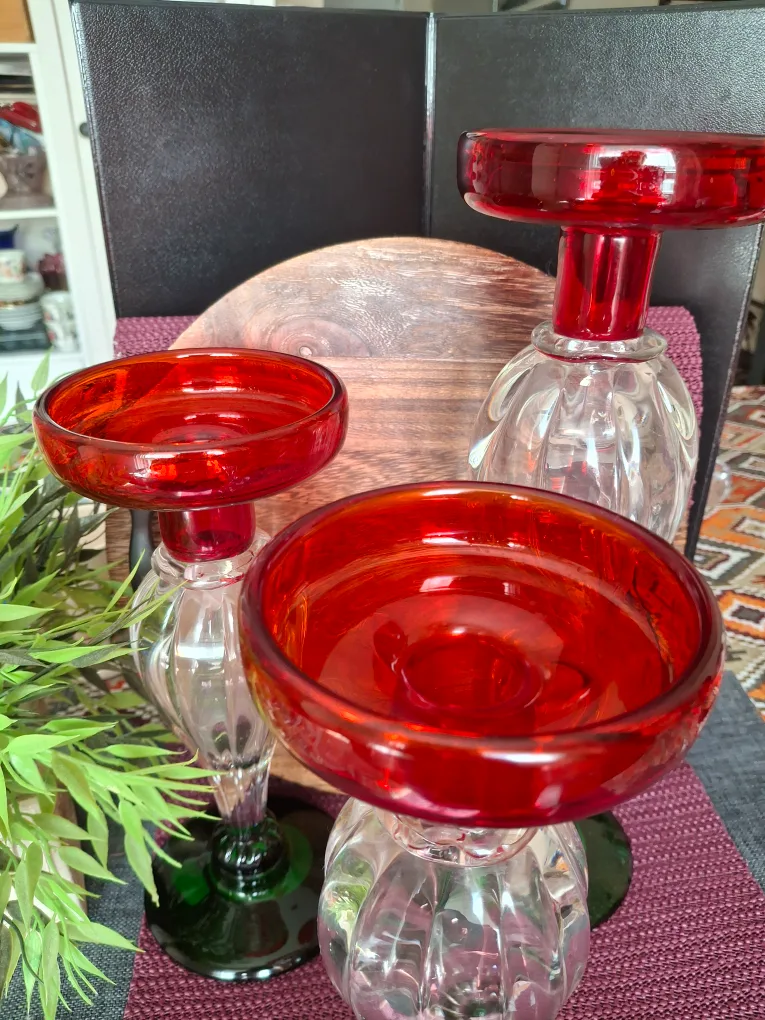 Red & Clear Glass Candle Holders (Set of 3) image indicator(3)