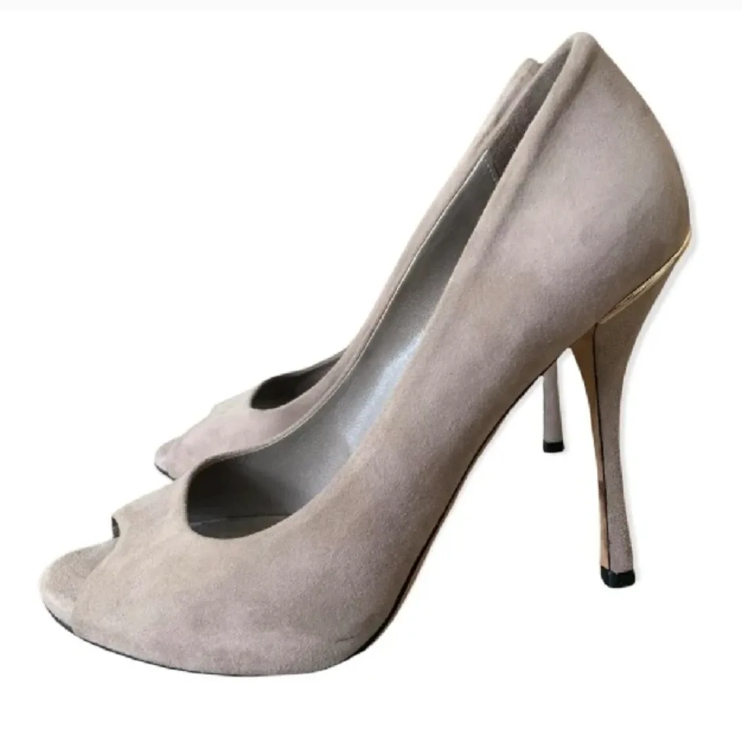 Gucci Grey Suede Leather Peep Toe Heels image indicator(9)