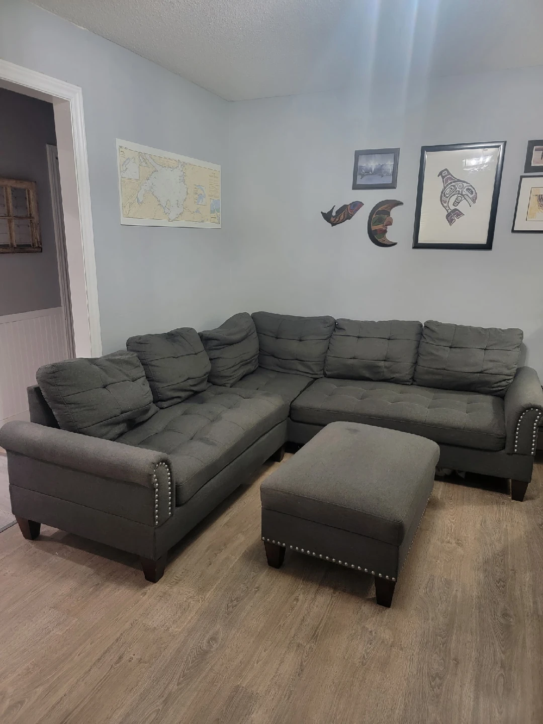 Grey Sectional with Ottoman