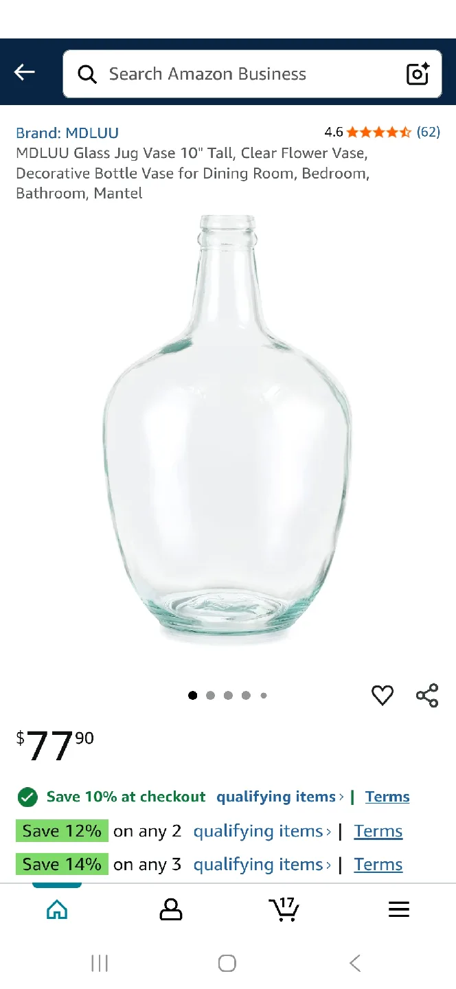 Glass Jug Vase 12" Tall, Flower Vase, Decorative Bottle for Home image indicator(3)