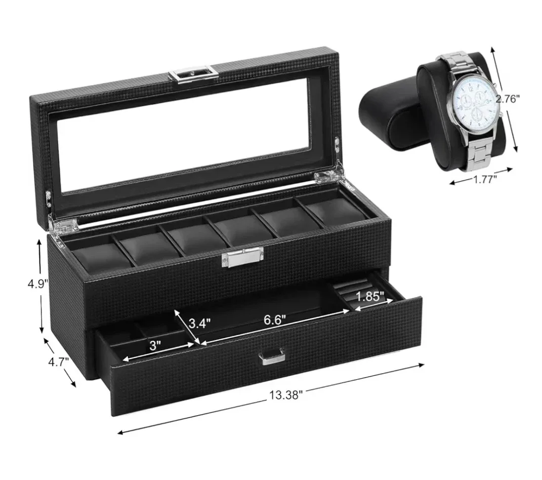 Black Carbon Fiber Watch Box Organizer image indicator(4)