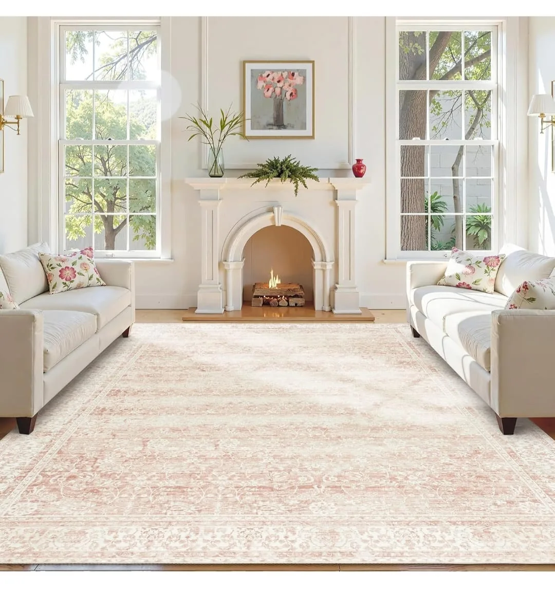 Vintage Design Floral Area Rug 8x10 Cover Print,Pink Distres image indicator(2)