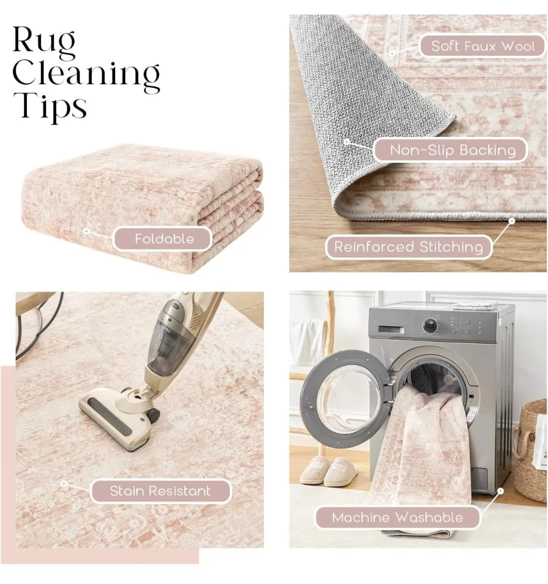 Vintage Design Floral Area Rug 8x10 Cover Print,Pink Distres image indicator(3)